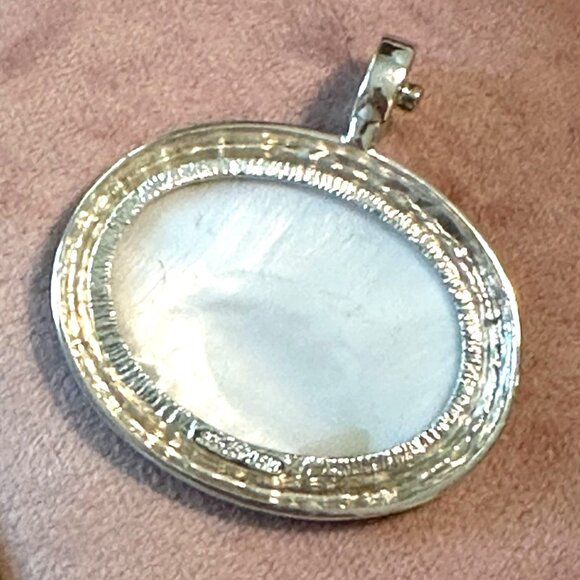 Oval Sterling Silver Snap Pendant By Joseph Esposito Braided Edge Peach Orange - Picture 2 of 6